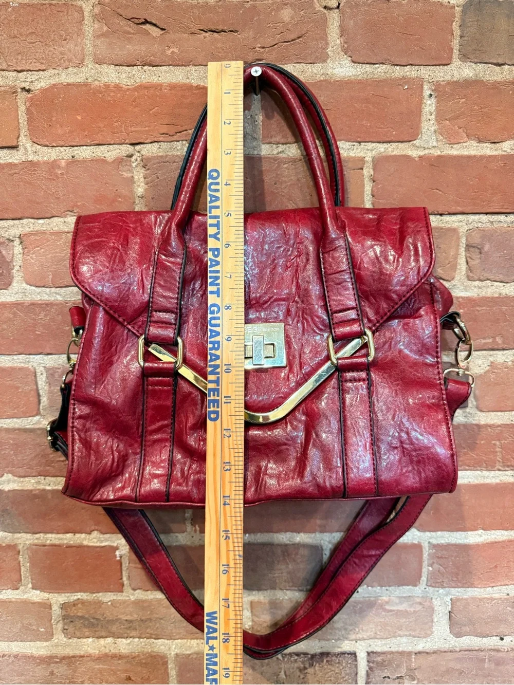 Red Leather Top-Handle Satchel Handbag - BCBG